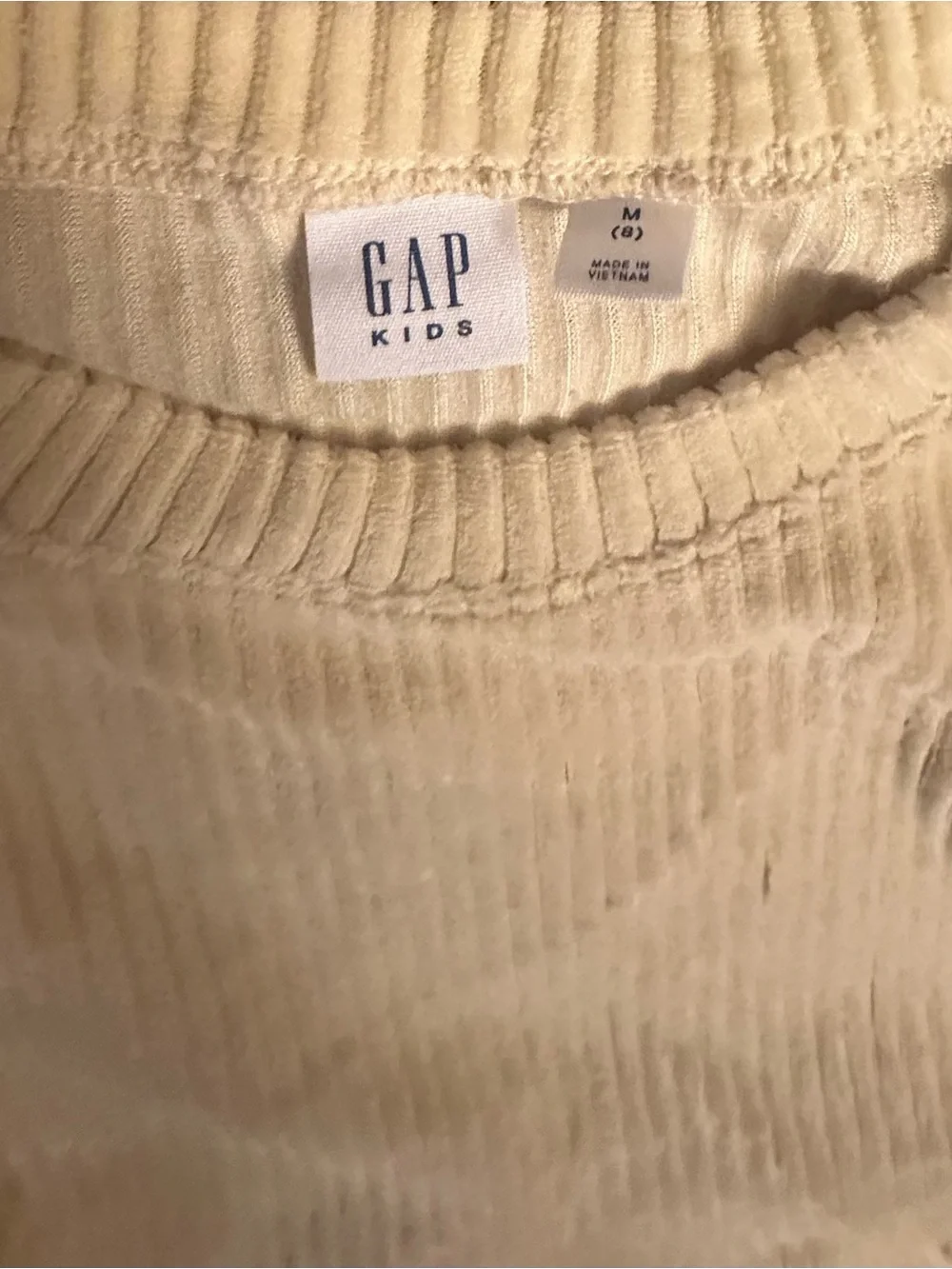 GapKids Girls’ Ribbed Corduroy-Look Dress, Cream, Long Sleeve, Size 8
